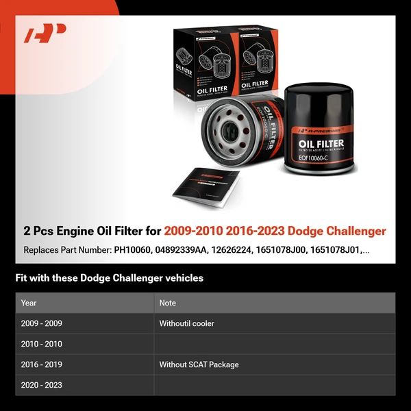 2 Pcs Engine Oil Filter for 2009-2010 2016-2023 Dodge Challenger