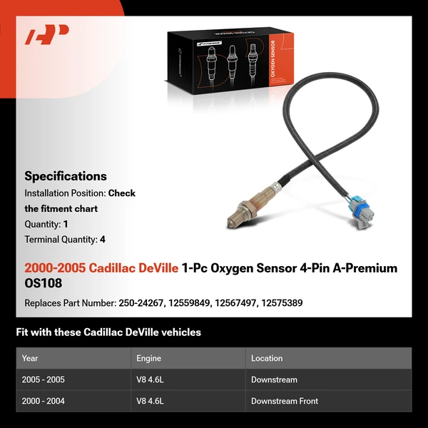 2000-2005 Cadillac DeVille 1-Pc Oxygen Sensor 4-Pin A-Premium OS108