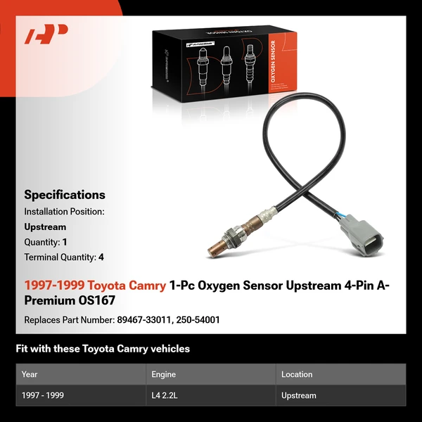 1997-1999 Toyota Camry 1-Pc Oxygen Sensor Upstream 4-Pin A-Premium OS167