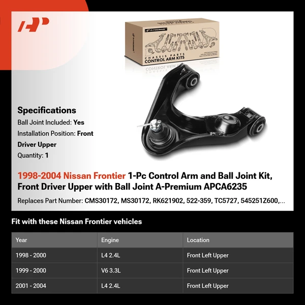1998-2004 Nissan Frontier 1-Pc Control Arm and Ball Joint Kit, Front Driver Upper with Ball Joint A-Premium APCA6235