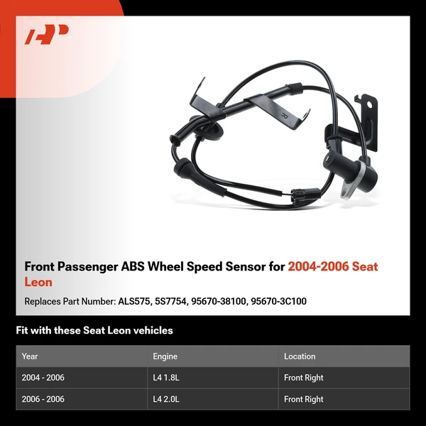 Front Passenger ABS Wheel Speed Sensor for 2004-2006 Seat Leon