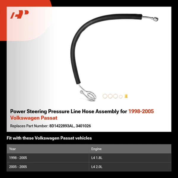 Power Steering Pressure Line Hose Assembly for 1998-2005 Volkswagen Passat