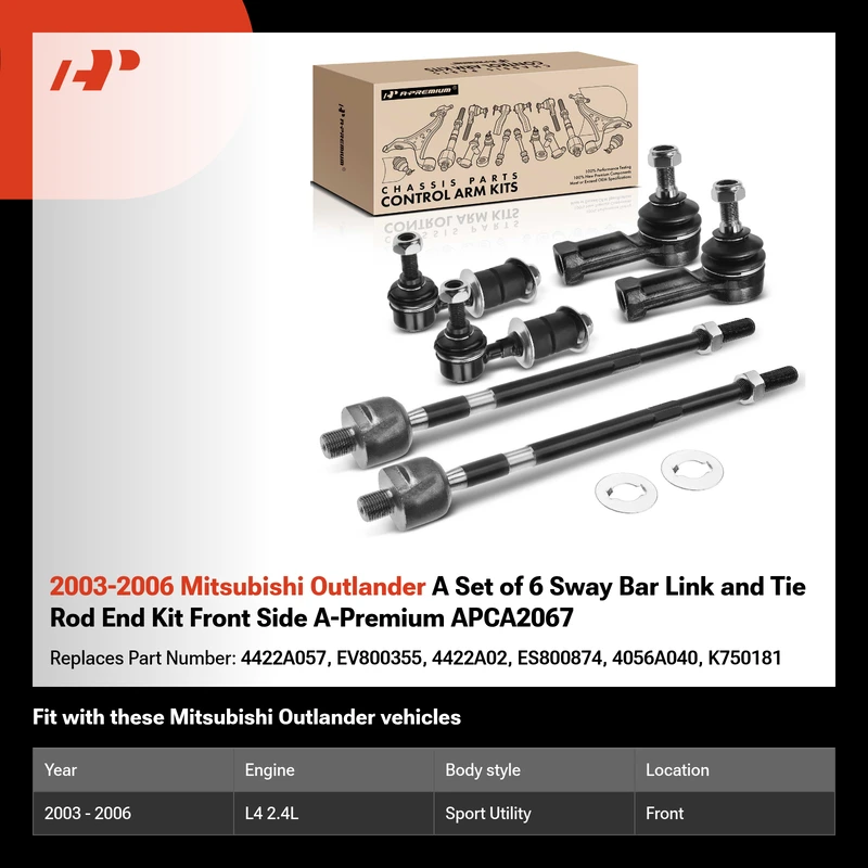 2003-2006 Mitsubishi Outlander A Set of 6 Sway Bar Link and Tie Rod End Kit Front Side A-Premium APCA2067