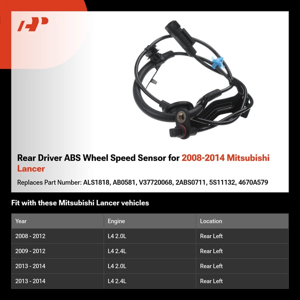 Rear Driver ABS Wheel Speed Sensor for 2008-2014 Mitsubishi Lancer