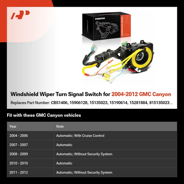 Windshield Wiper Turn Signal Switch for 2004-2012 GMC Canyon