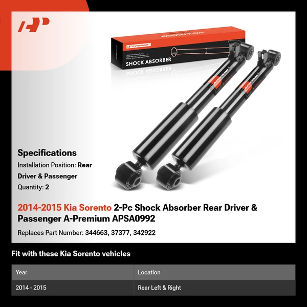 2014-2015 Kia Sorento 2-Pc Shock Absorber Rear Driver & Passenger A-Premium APSA0992