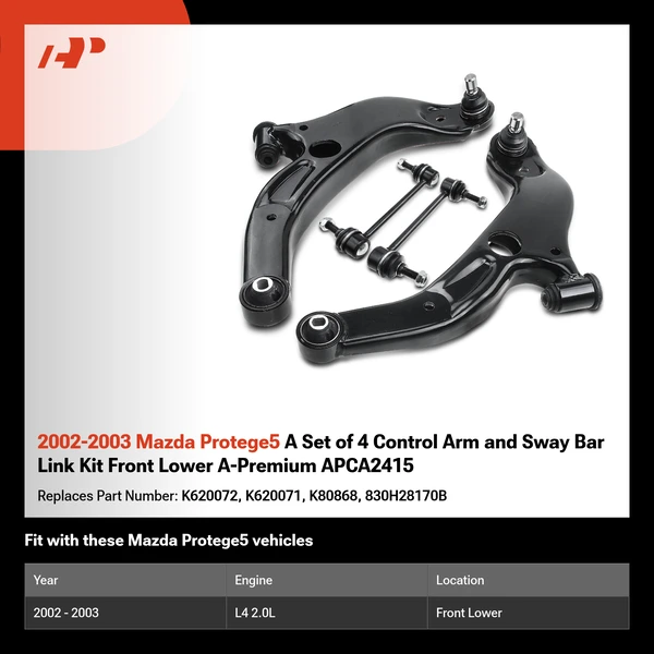 2002-2003 Mazda Protege5 A Set of 4 Control Arm and Sway Bar Link Kit Front Lower A-Premium APCA2415