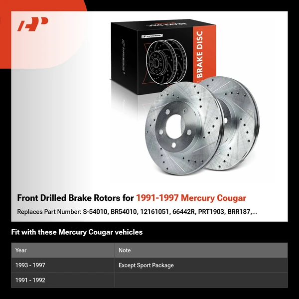 Front Drilled Brake Rotors for 1991-1997 Mercury Cougar