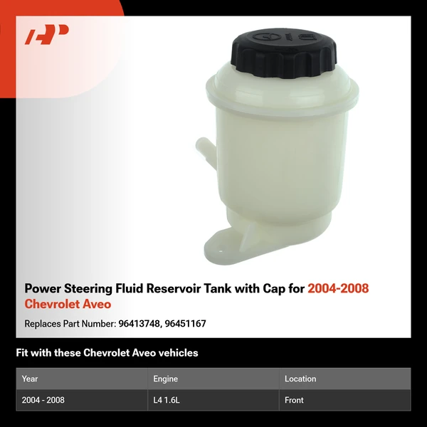 Power Steering Fluid Reservoir Tank with Cap for 2004-2008 Chevrolet Aveo