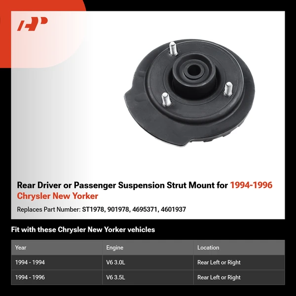 Rear Driver or Passenger Suspension Strut Mount for 1994-1996 Chrysler New Yorker