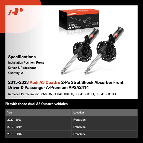2015-2023 Audi A3 Quattro 2-Pc Strut Shock Absorber Front Driver & Passenger A-Premium APSA2414