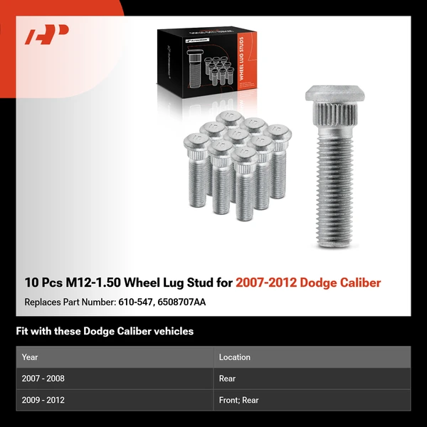 10 Pcs M12-1.50 Wheel Lug Stud for 2007-2012 Dodge Caliber