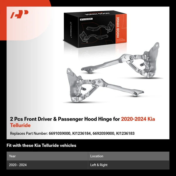 2 Pcs Front Driver & Passenger Hood Hinge for 2020-2024 Kia Telluride