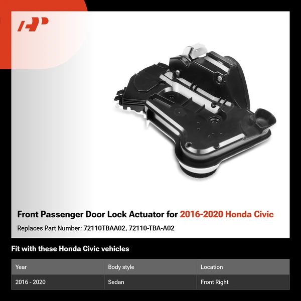 Front Passenger Door Lock Actuator for 2016-2020 Honda Civic