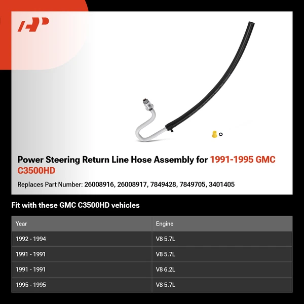 Power Steering Return Line Hose Assembly for 1991-1995 GMC C3500HD