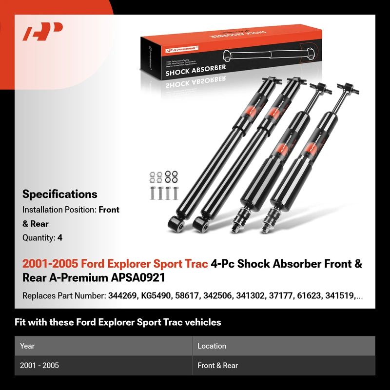 2001-2005 Ford Explorer Sport Trac 4-Pc Shock Absorber Front & Rear A-Premium APSA0921
