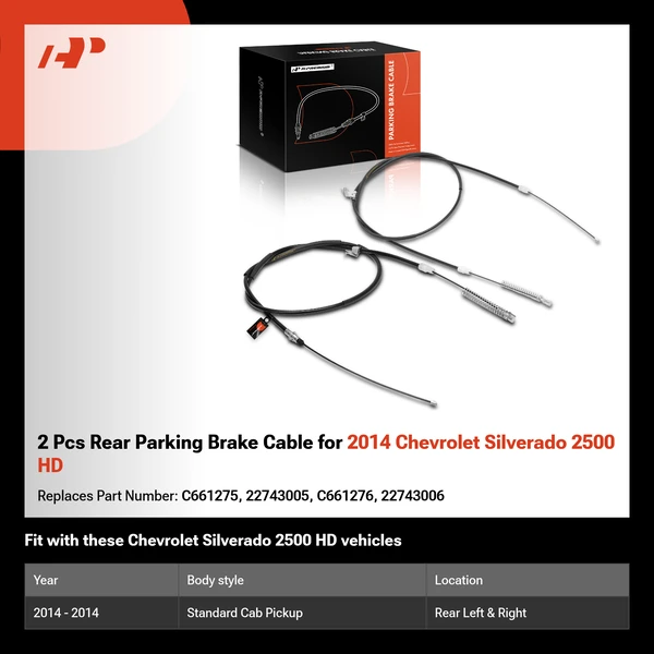 2 Pcs Rear Parking Brake Cable for 2014 Chevrolet Silverado 2500 HD