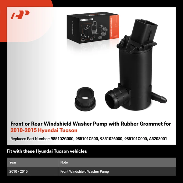 Front or Rear Windshield Washer Pump with Rubber Grommet for 2010-2015 Hyundai Tucson