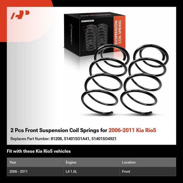 2 Pcs Front Suspension Coil Springs for 2006-2011 Kia Rio5