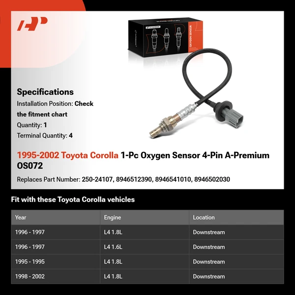 1995-2002 Toyota Corolla 1-Pc Oxygen Sensor 4-Pin A-Premium OS072