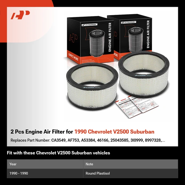 2 Pcs Engine Air Filter for 1990 Chevrolet V2500 Suburban