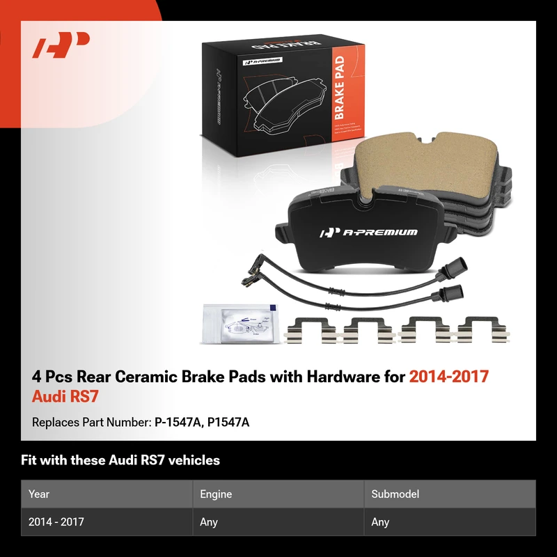 4 Pcs Rear Ceramic Brake Pads with Hardware for 2014-2017 Audi RS7