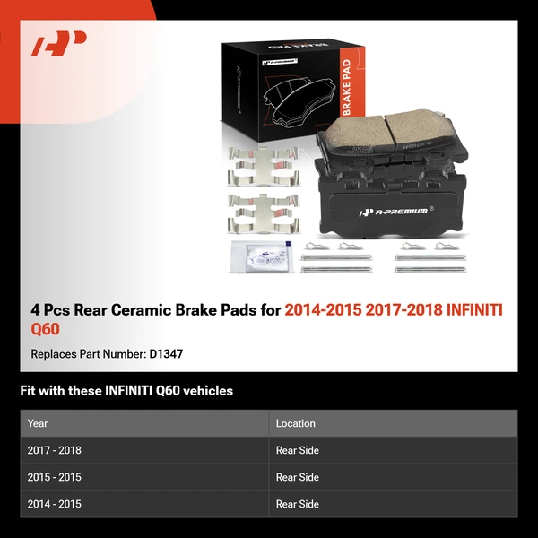 4 Pcs Rear Ceramic Brake Pads for 2014-2015 2017-2018 INFINITI Q60