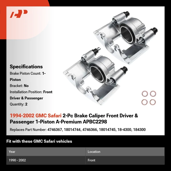 1994-2002 GMC Safari 2-Pc Brake Caliper Front Driver & Passenger 1-Piston A-Premium APBC2298