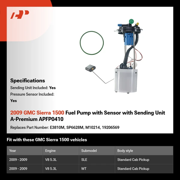 2009 GMC Sierra 1500 Fuel Pump with Sensor with Sending Unit A-Premium APFP0410