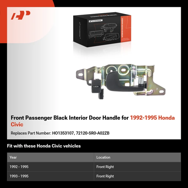 Front Passenger Black Interior Door Handle for 1992-1995 Honda Civic