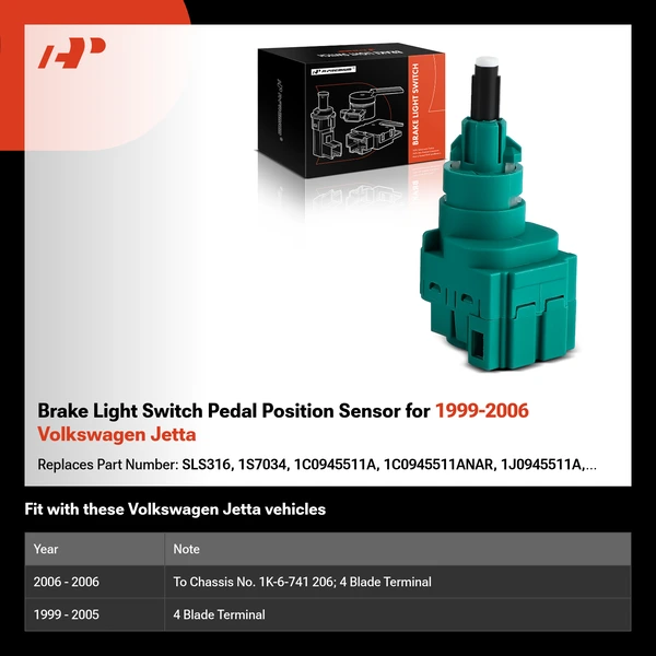 Brake Light Switch Pedal Position Sensor for 1999-2006 Volkswagen Jetta