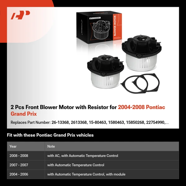 2 Pcs Front Blower Motor with Resistor for 2004-2008 Pontiac Grand Prix