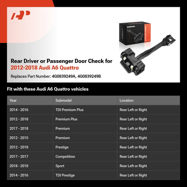 Rear Driver or Passenger Door Check for 2012-2018 Audi A6 Quattro
