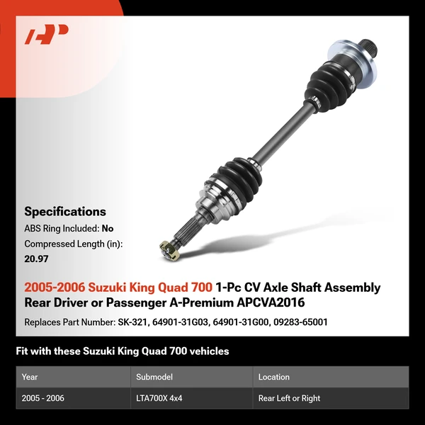 2005-2006 Suzuki King Quad 700 1-Pc CV Axle Shaft Assembly Rear Driver or Passenger A-Premium APCVA2016