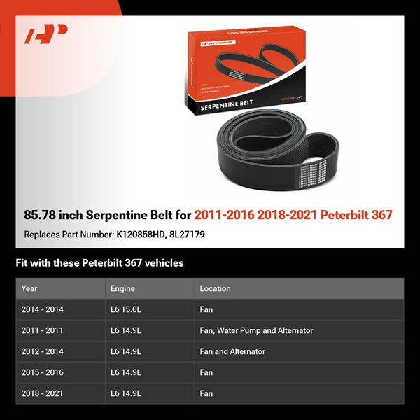85.78 inch Serpentine Belt for 2011-2016 2018-2021 Peterbilt 367