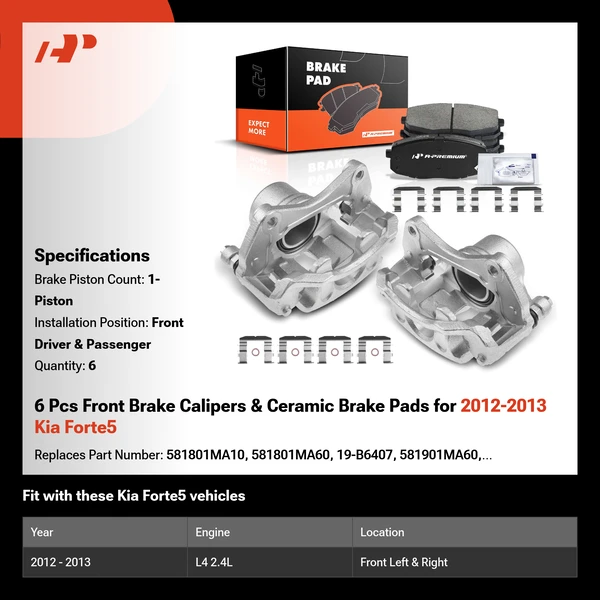 6 Pcs Front Brake Calipers & Ceramic Brake Pads for 2012-2013 Kia Forte5