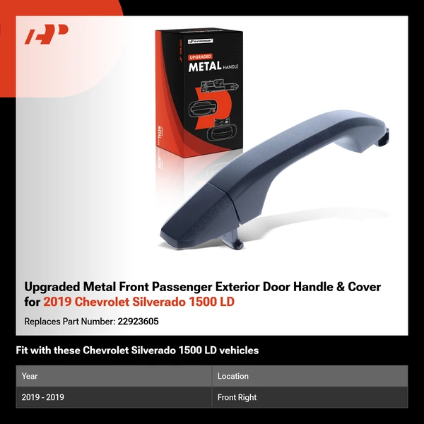 Upgraded Metal Front Passenger Exterior Door Handle & Cover for 2019 Chevrolet Silverado 1500 LD