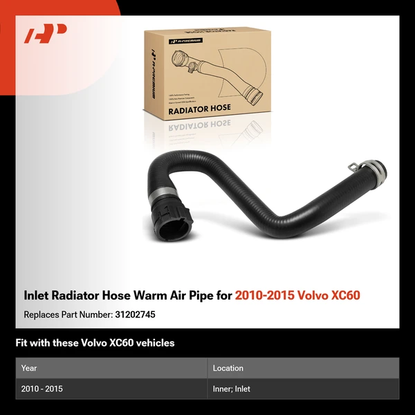 Inlet Radiator Hose Warm Air Pipe for 2010-2015 Volvo XC60