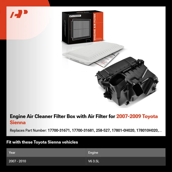 Engine Air Cleaner Filter Box with Air Filter for 2007-2009 Toyota Sienna