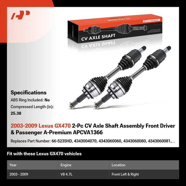 2003-2009 Lexus GX470 2-Pc CV Axle Shaft Assembly Front Driver & Passenger A-Premium APCVA1366