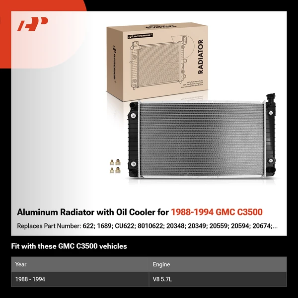 Aluminum Radiator with Oil Cooler for 1988-1994 GMC C3500