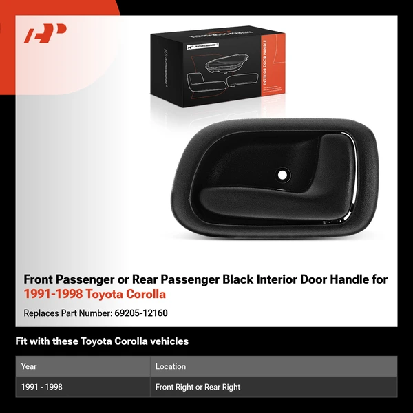Front Passenger or Rear Passenger Black Interior Door Handle for 1991-1998 Toyota Corolla
