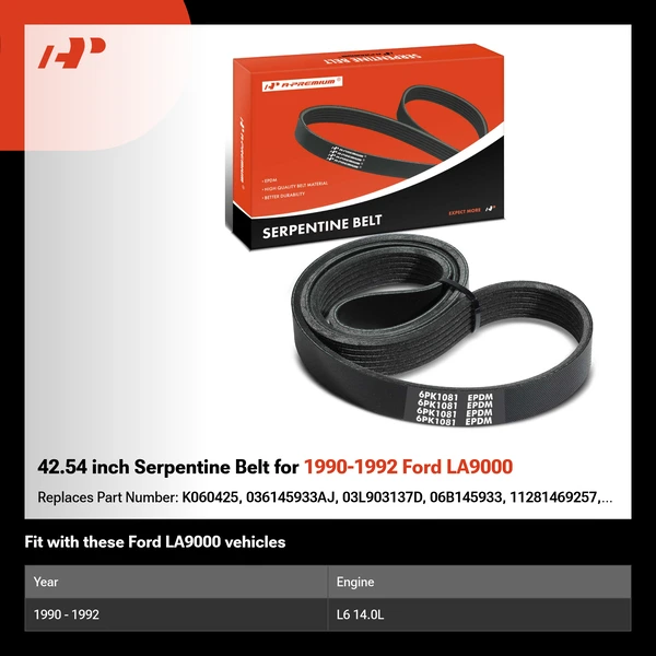 42.54 inch Serpentine Belt for 1990-1992 Ford LA9000