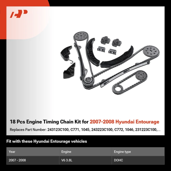 18 Pcs Engine Timing Chain Kit for 2007-2008 Hyundai Entourage