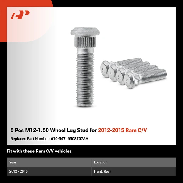 5 Pcs M12-1.50 Wheel Lug Stud for 2012-2015 Ram C/V