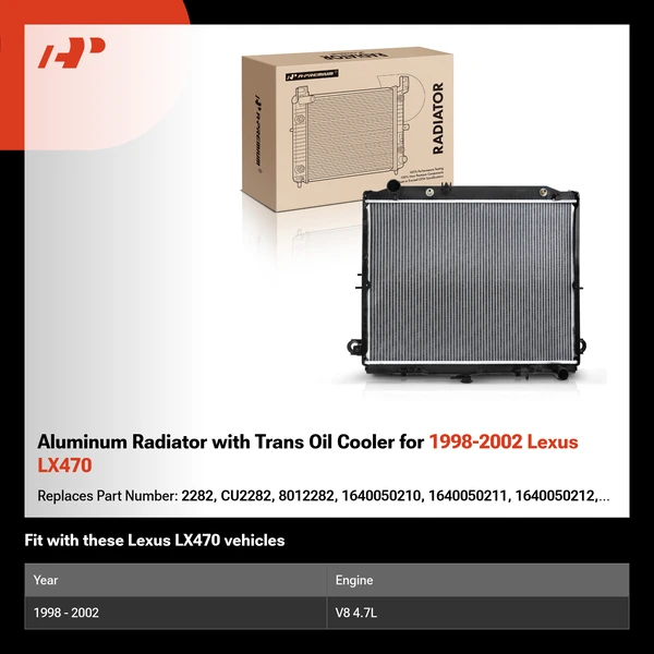 Aluminum Radiator with Trans Oil Cooler for 1998-2002 Lexus LX470