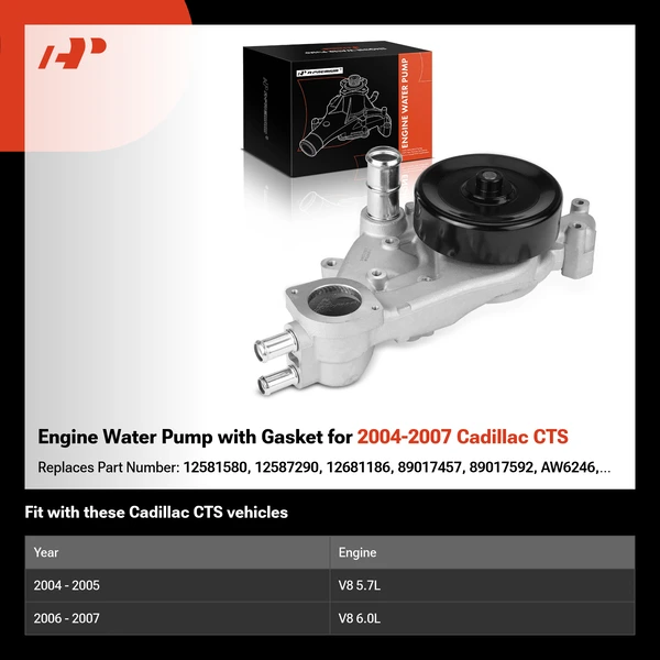 Engine Water Pump with Gasket for 2004-2007 Cadillac CTS