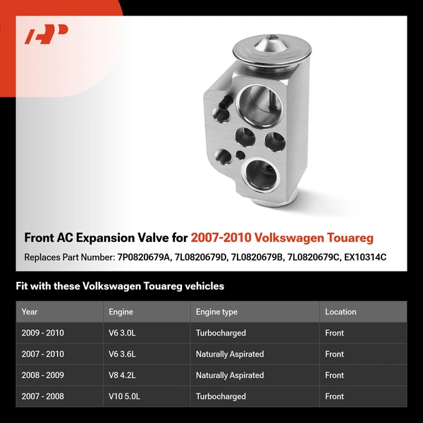 Front AC Expansion Valve for 2007-2010 Volkswagen Touareg