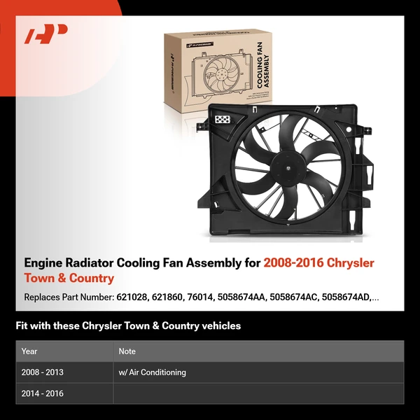 Engine Radiator Cooling Fan Assembly for 2008-2016 Chrysler Town & Country
