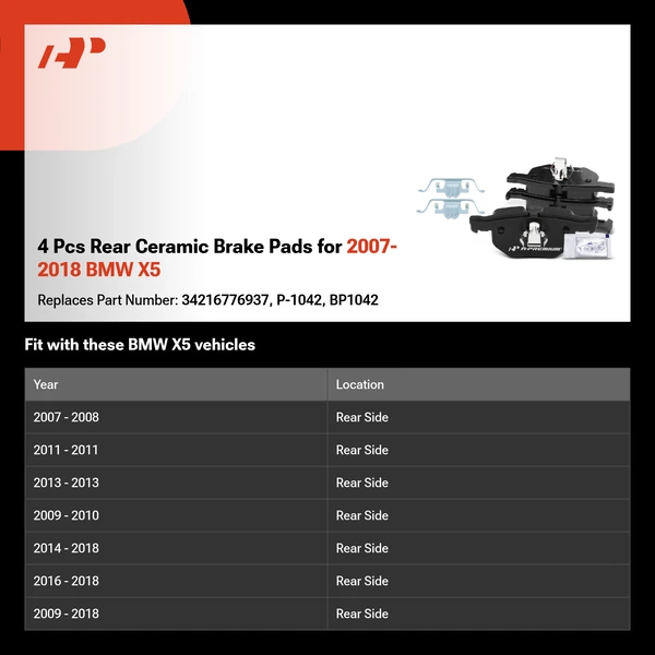 4 Pcs Rear Ceramic Brake Pads for 2007-2018 BMW X5